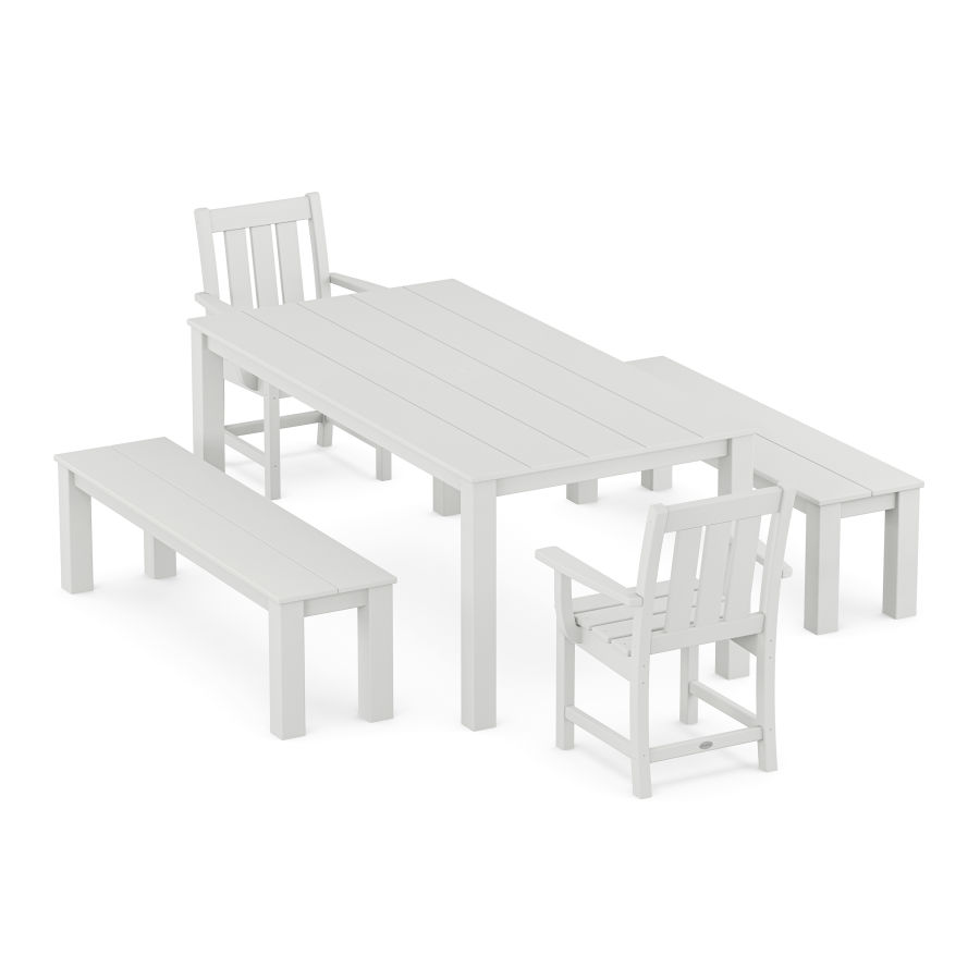 POLYWOOD Oxford 5-Piece Parsons Dining Set with Benches in White