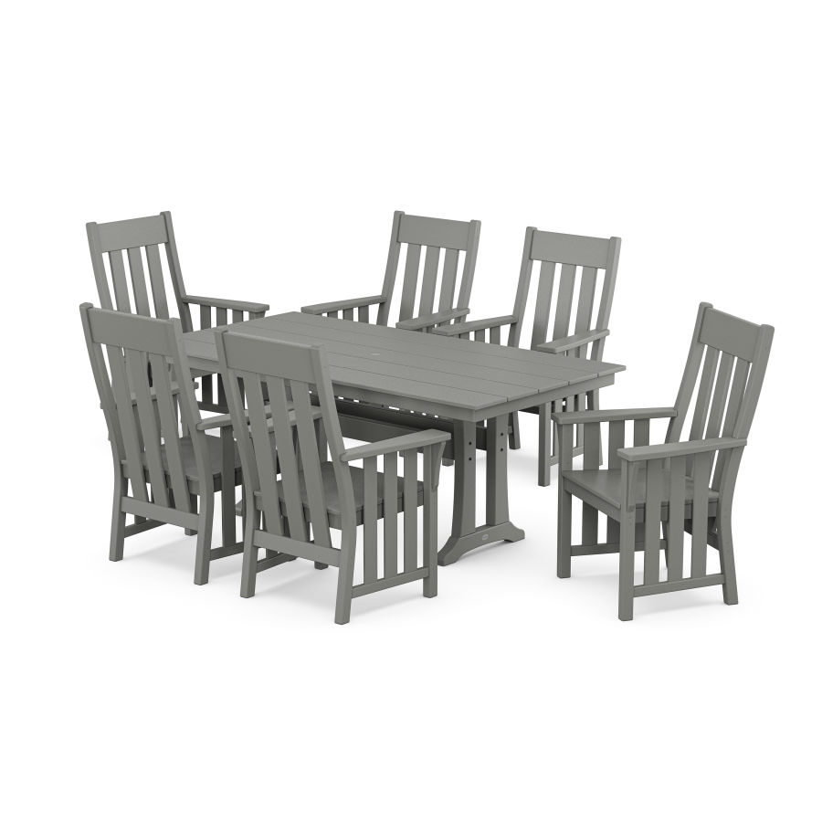 POLYWOOD Acadia Arm Chair 7-Piece Farmhouse Dining Set with Trestle Legs in Slate Grey