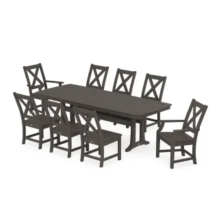 POLYWOOD Braxton 9-Piece Dining Set with Trestle Legs in Vintage Finish