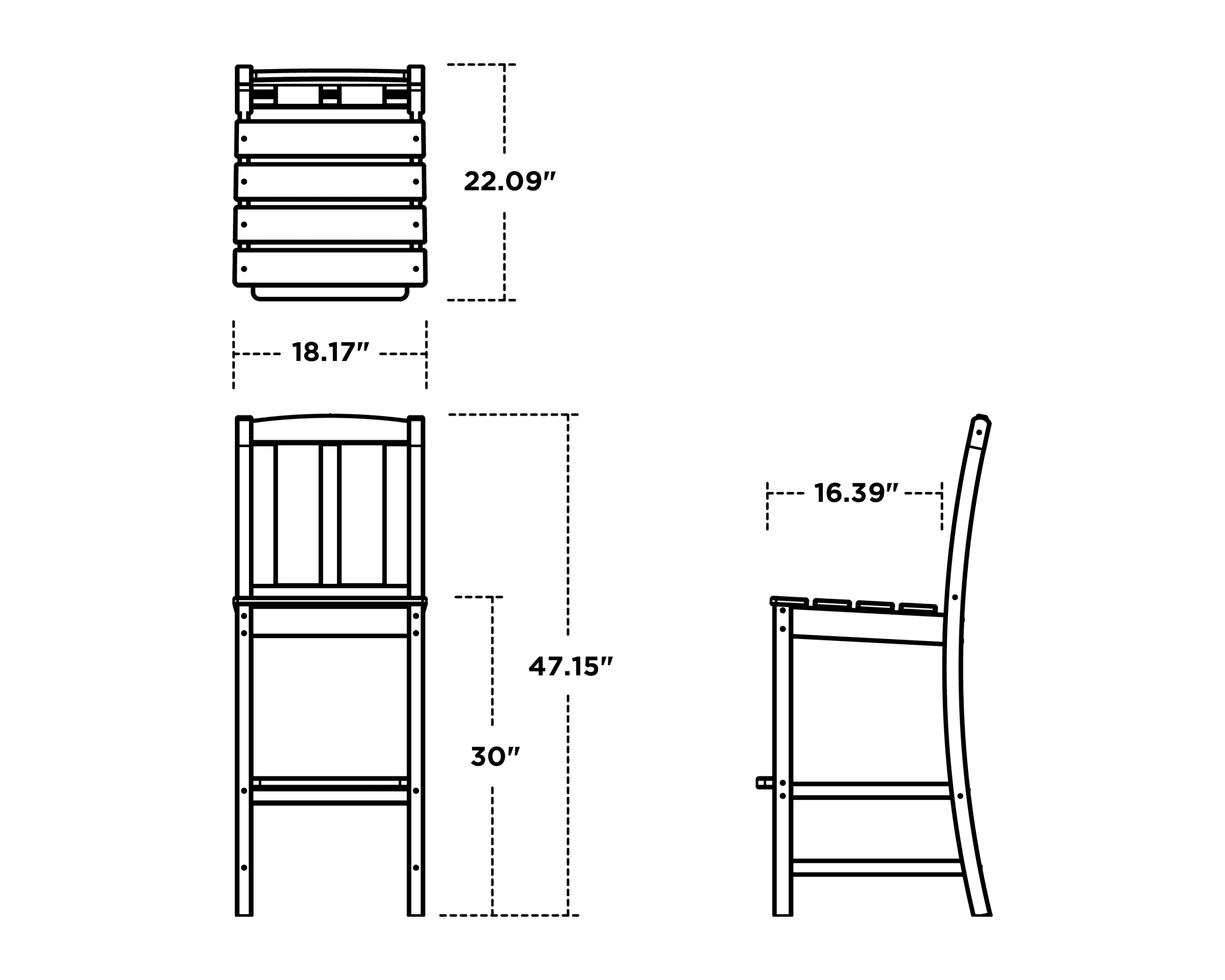 Dimensions for Mission Bar Side Chair