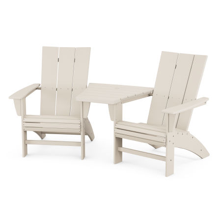 Modern 3-Piece Curveback Adirondack Set with Angled Connecting Table in Sand