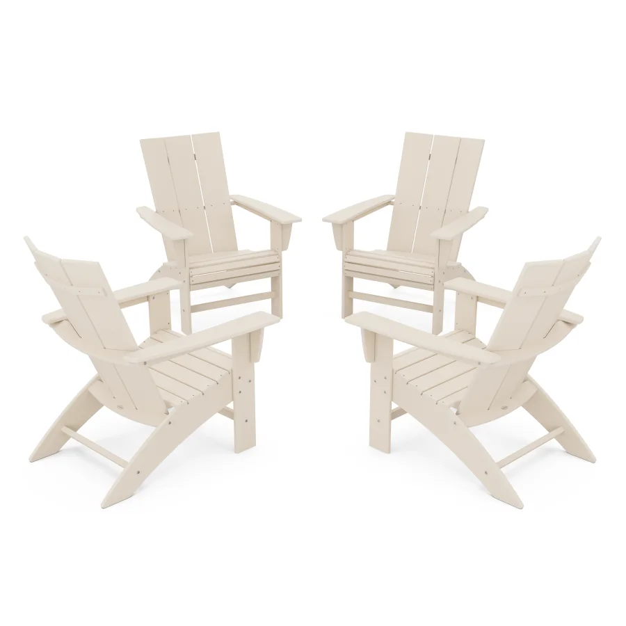 POLYWOOD 4-Piece Modern Curveback Adirondack Conversation Set in Sand