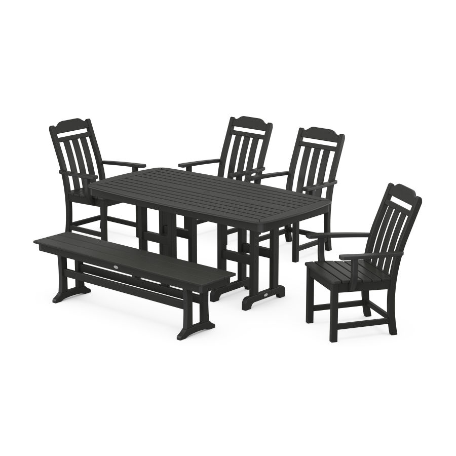 POLYWOOD Country Living 6-Piece Dining Set with Bench in Black