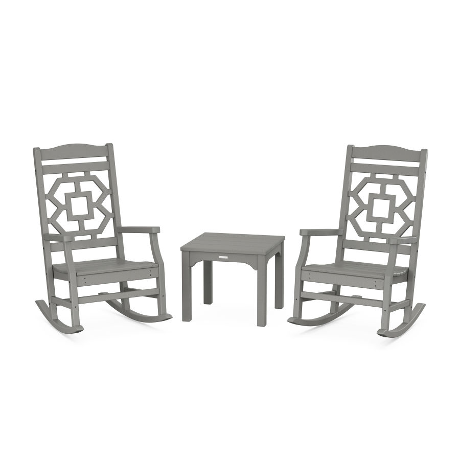 POLYWOOD Chinoiserie 3-Piece Rocking Chair Set in Slate Grey