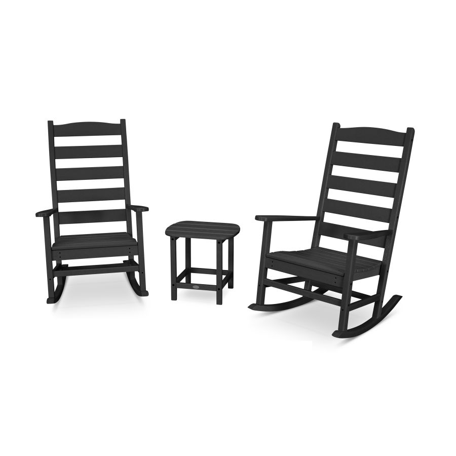 POLYWOOD Shaker 3-Piece Porch Rocking Chair Set in Black