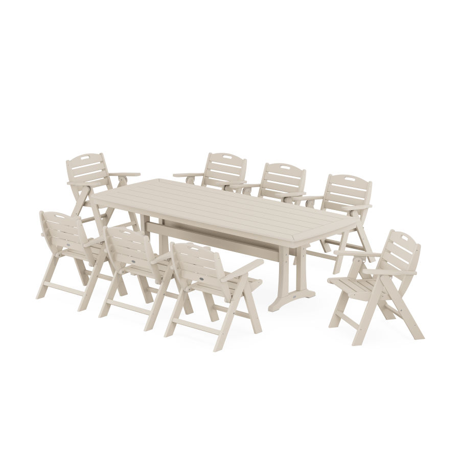 POLYWOOD Nautical Lowback 9-Piece Dining Set with Trestle Legs in Sand