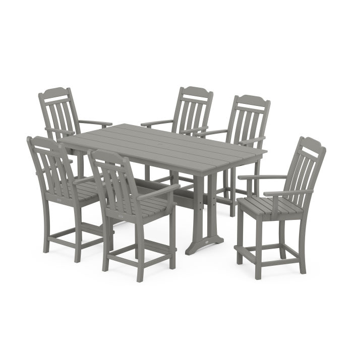 POLYWOOD Country Living Arm Chair 7-Piece Farmhouse Counter Set with Trestle Legs