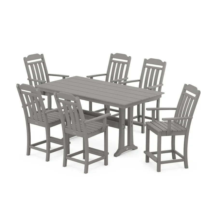 POLYWOOD Cottage Arm Chair 7-Piece Farmhouse Counter Set with Trestle Legs