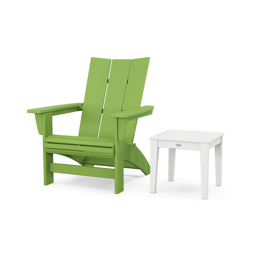 POLYWOOD Modern Grand Adirondack Chair with Side Table in Lime / White