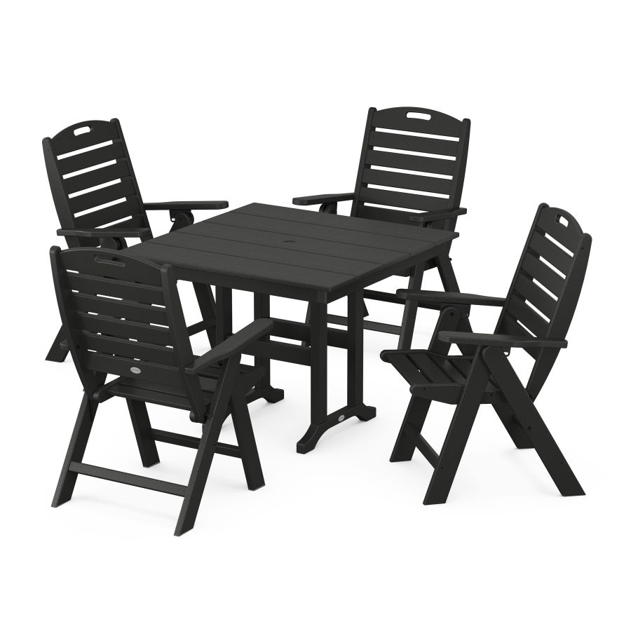 POLYWOOD Nautical Folding Highback Chair 5-Piece Farmhouse Dining Set in Black