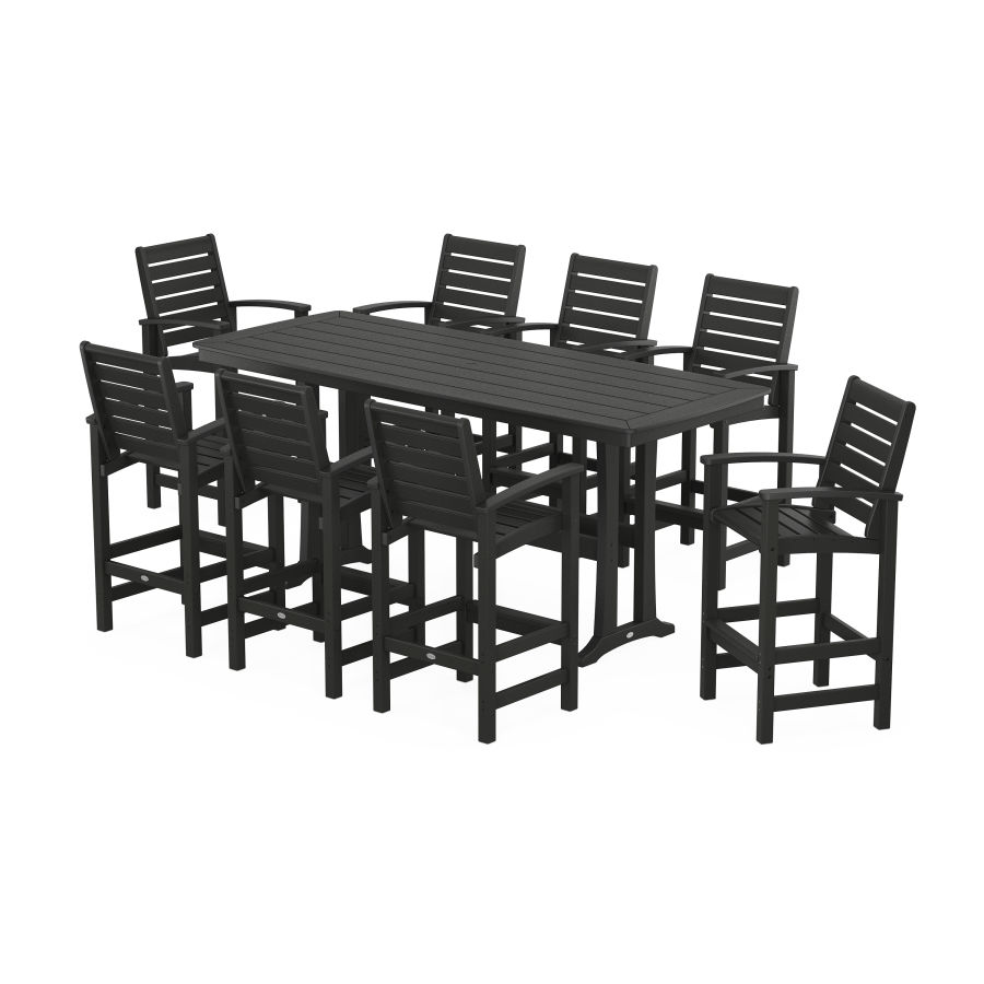 POLYWOOD Signature 9-Piece Bar Set with Trestle Legs in Black