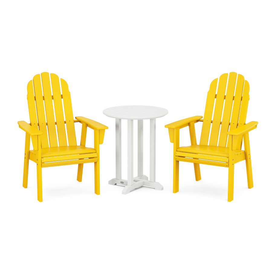 POLYWOOD Vineyard Adirondack 3-Piece Round Dining Set in Lemon / White