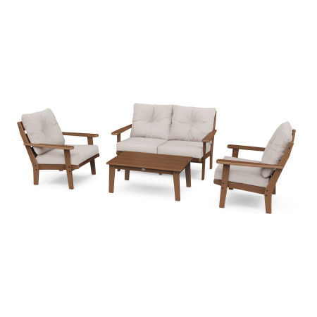 POLYWOOD Lakeside 4-Piece Deep Seating Set in Teak / Dune Burlap