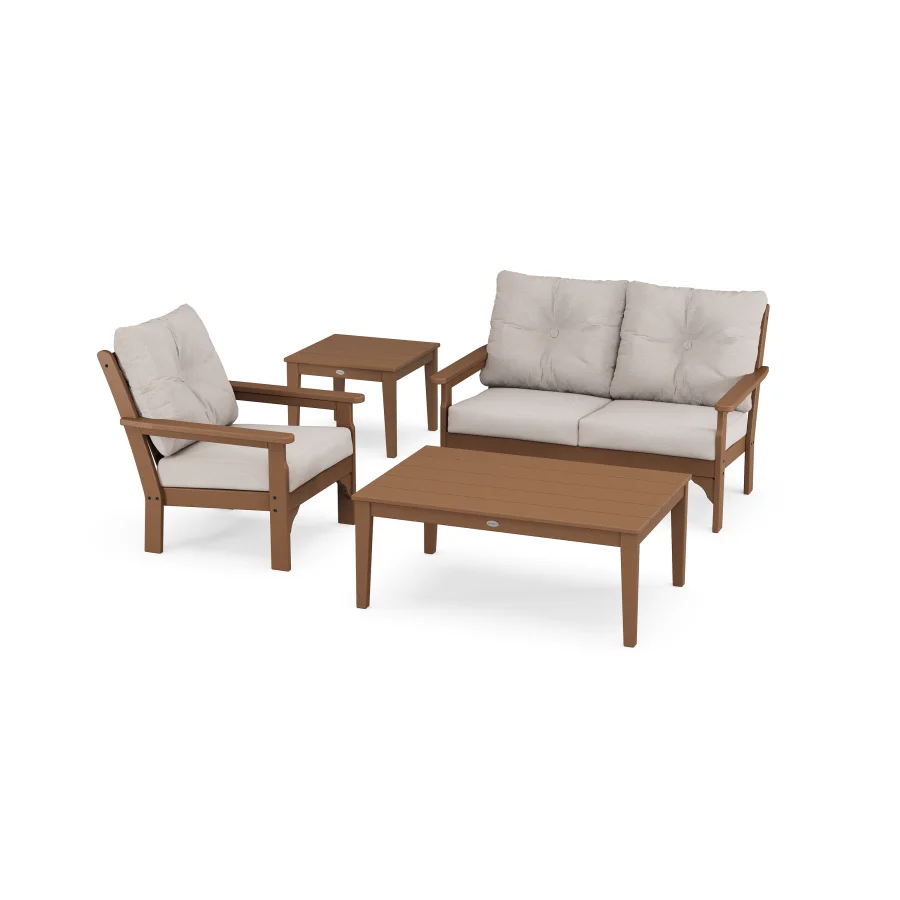 POLYWOOD Vineyard 4-Piece Deep Seating Set in Teak / Dune Burlap