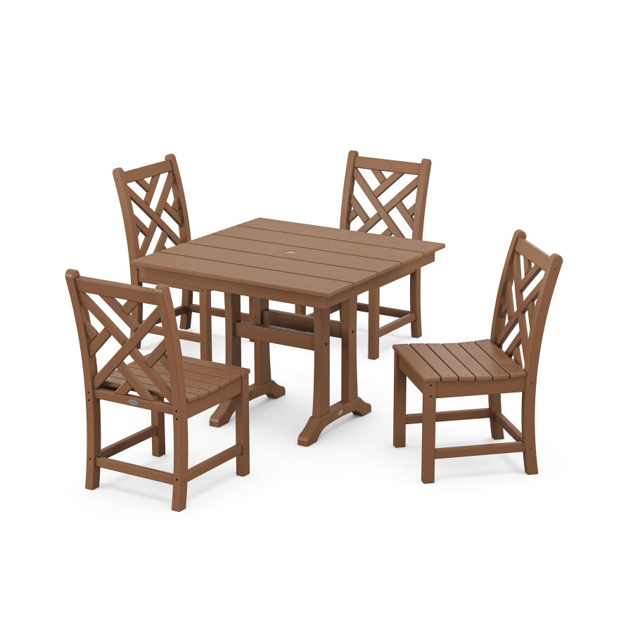 POLYWOOD Chippendale 5-Piece Farmhouse Trestle Side Chair Dining Set in Teak