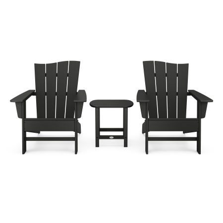 POLYWOOD Wave 3-Piece Adirondack Chair Set in Black