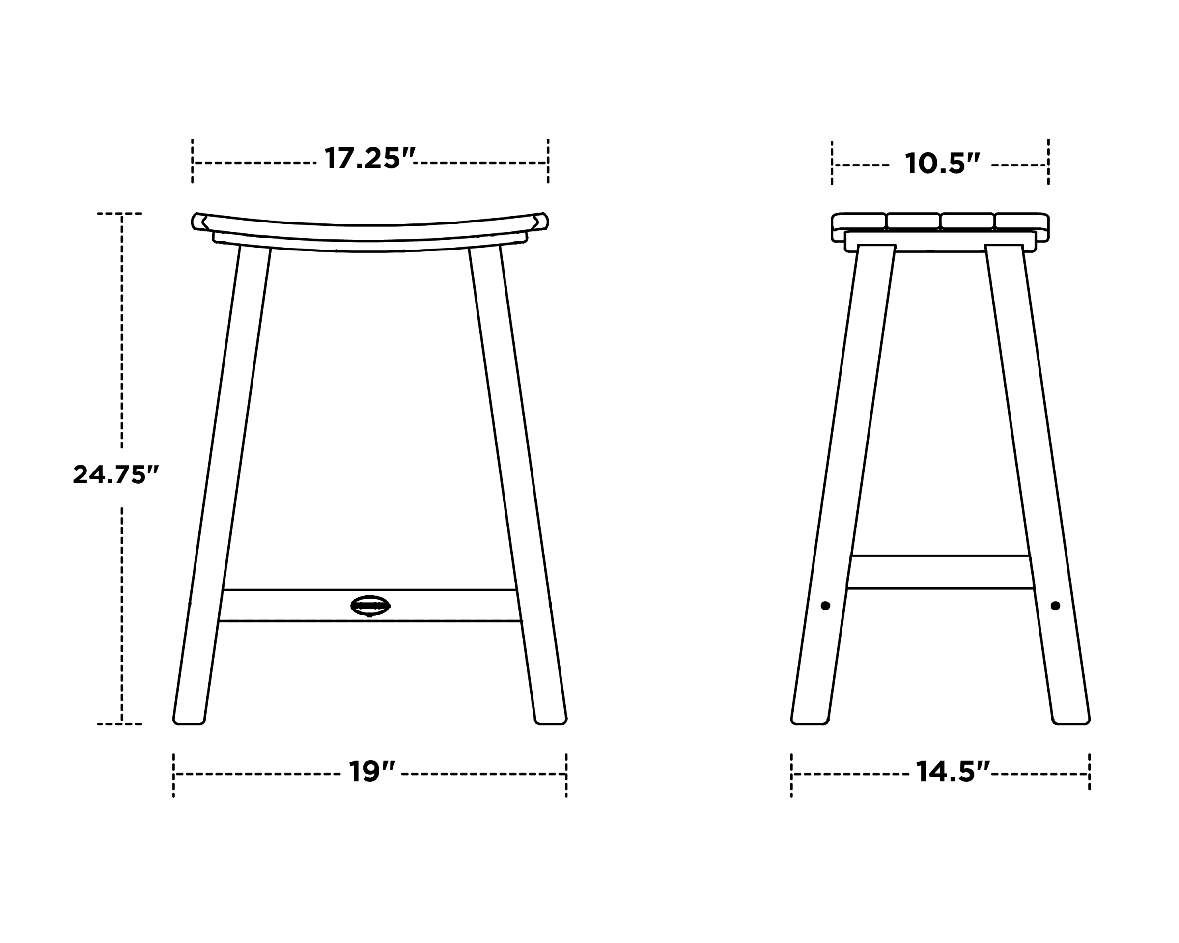 Dimensions for Traditional 24" Saddle Counter Stool