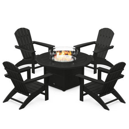 Nautical 5-Piece Adirondack Chair Conversation Set with Fire Pit Table in Black