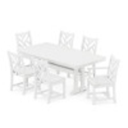 Chippendale 7-Piece Nautical Trestle Dining Set in White