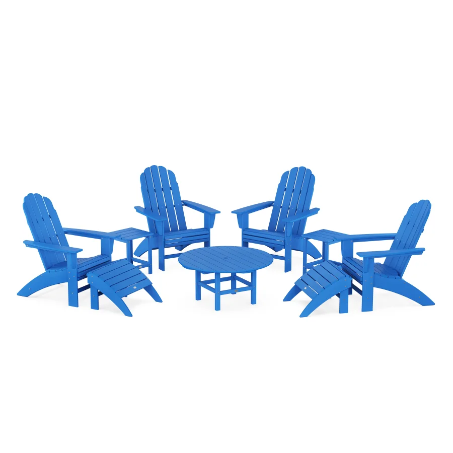 POLYWOOD Vineyard Curveback Adirondack Chair 9-Piece Conversation Set in Pacific Blue