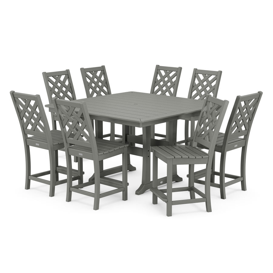 POLYWOOD Wovendale Side Chair 9-Piece Square Counter Set with Trestle Legs