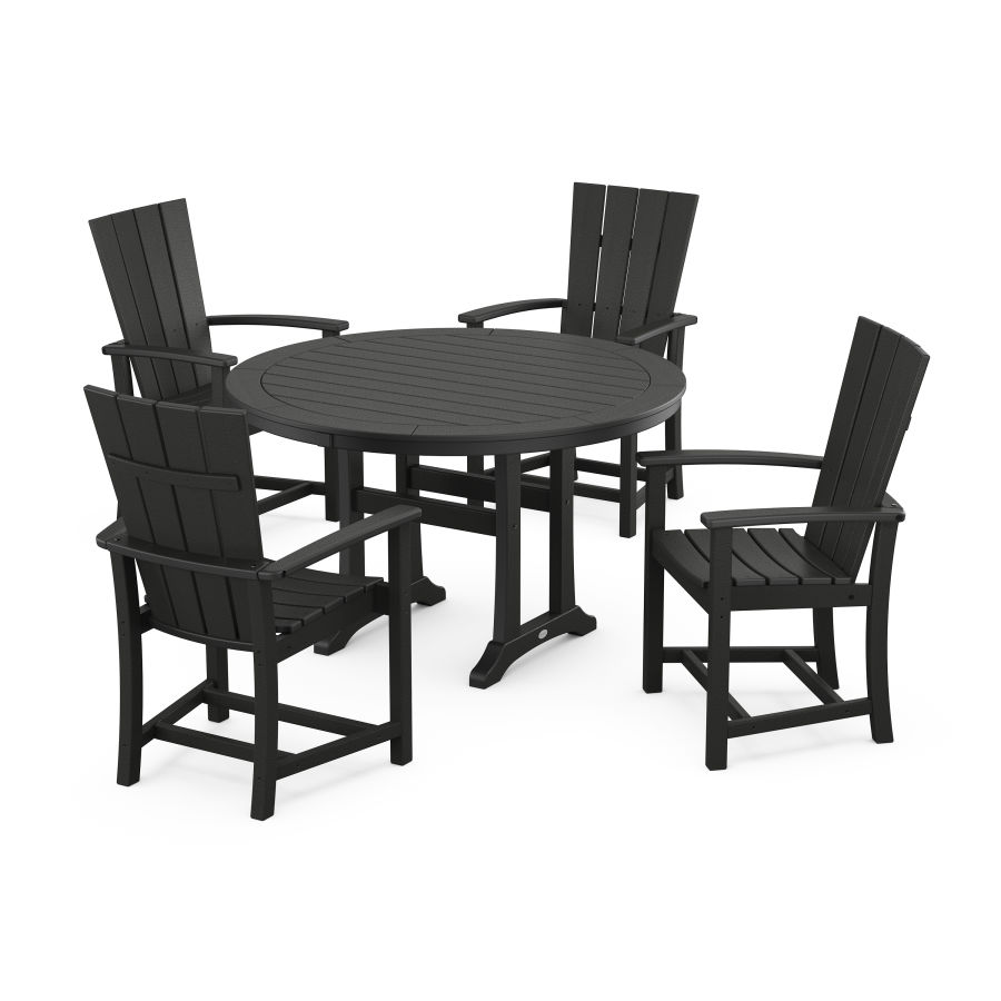 POLYWOOD Quattro 5-Piece Round Dining Set with Trestle Legs in Black