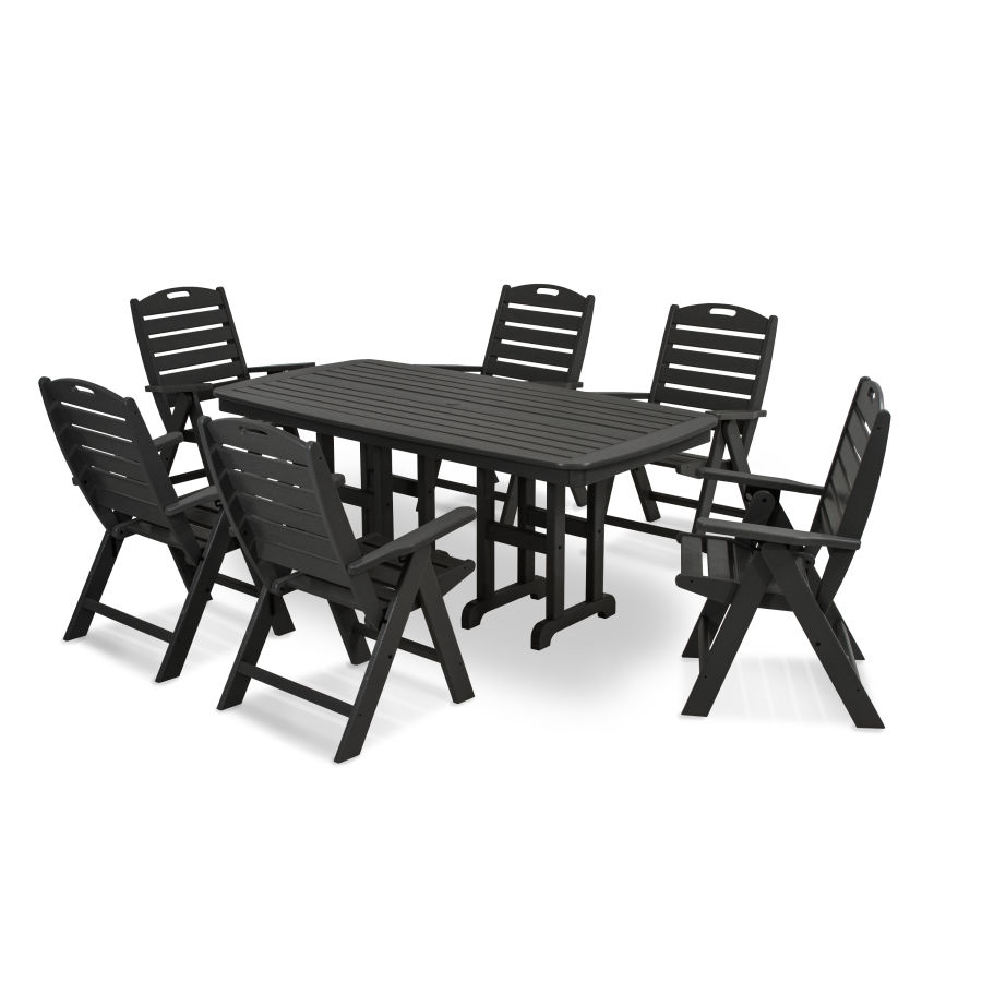 POLYWOOD Nautical Folding Chair 7-Piece Dining Set in Black