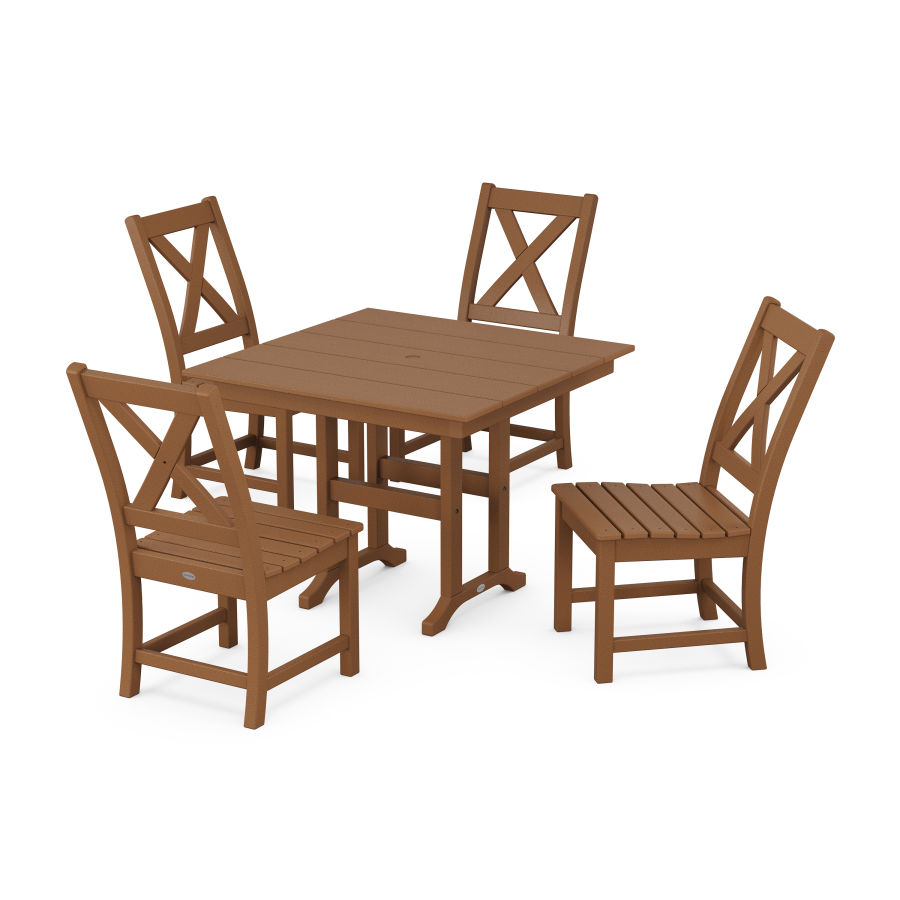 POLYWOOD Braxton Side Chair 5-Piece Farmhouse Dining Set in Teak