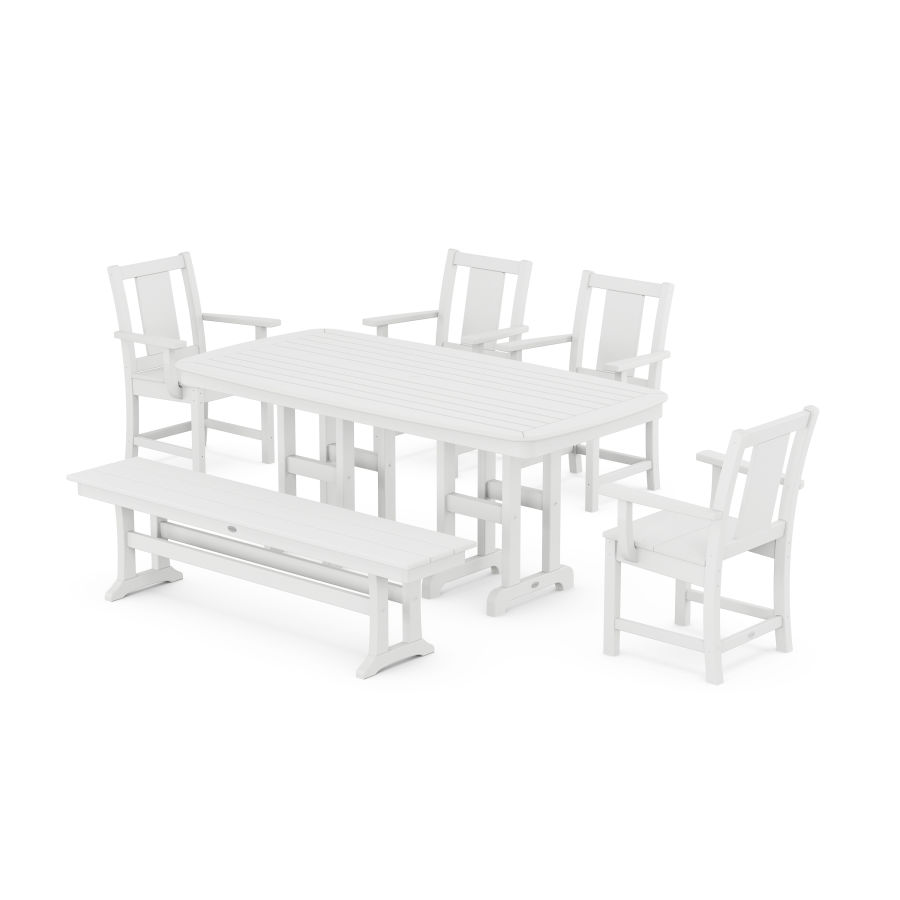 POLYWOOD Prairie 6-Piece Dining Set with Bench in White