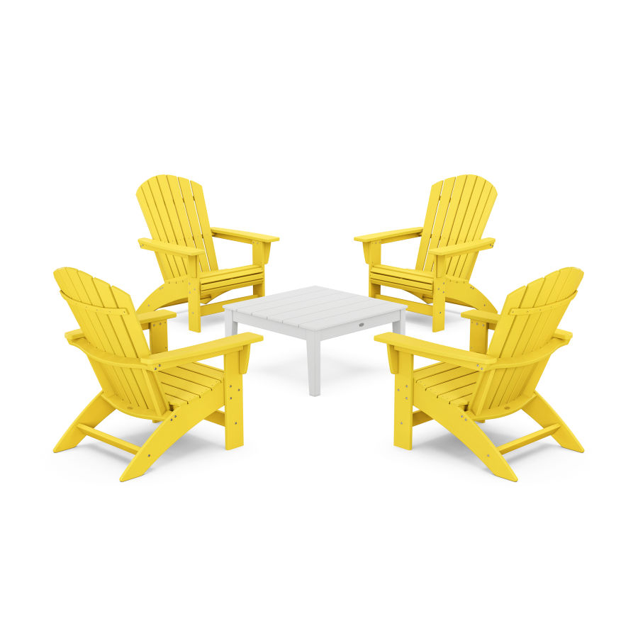 POLYWOOD 5-Piece Nautical Grand Adirondack Chair Conversation Group in Lemon / White