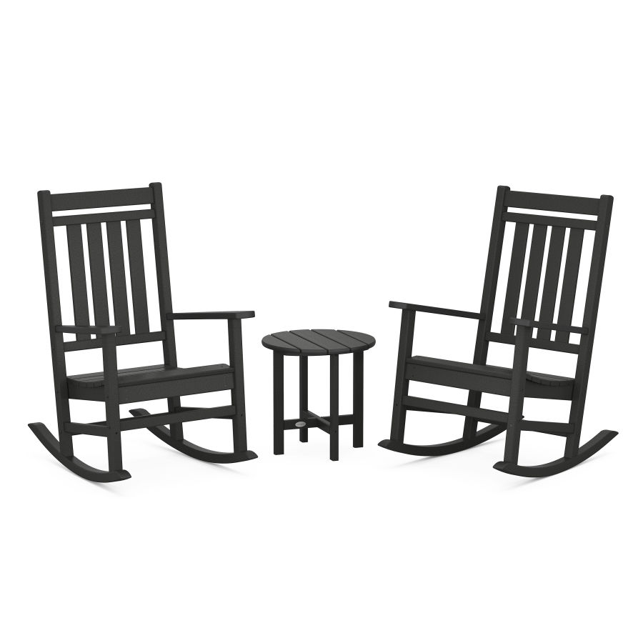 POLYWOOD Estate 3-Piece Rocking Chair Set in Black
