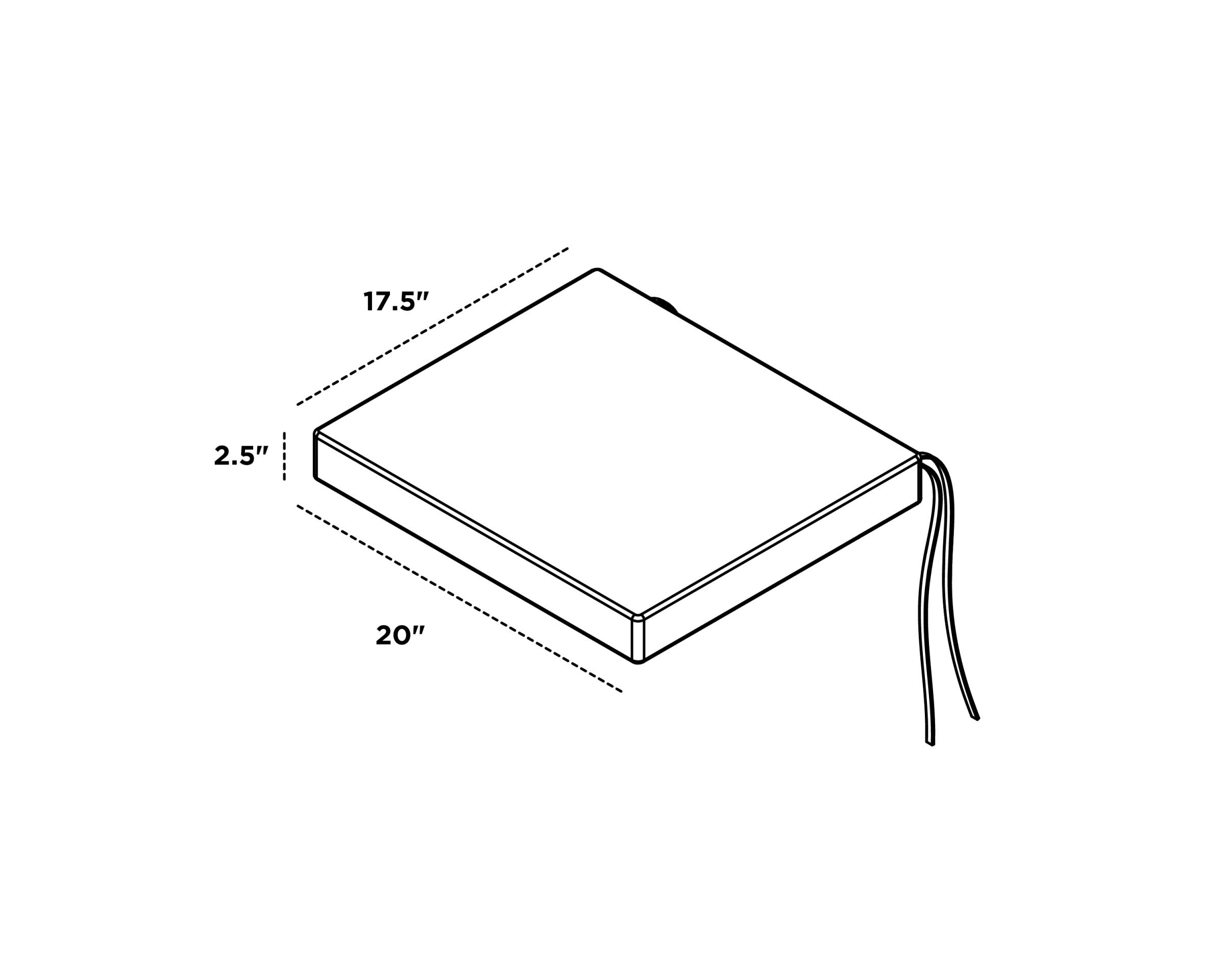 Dimensions for Seat Cushion - 17.5"D x 20"W x 2.5"H