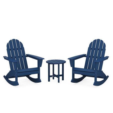 Vineyard 3-Piece Adirondack Rocking Chair Set in Navy