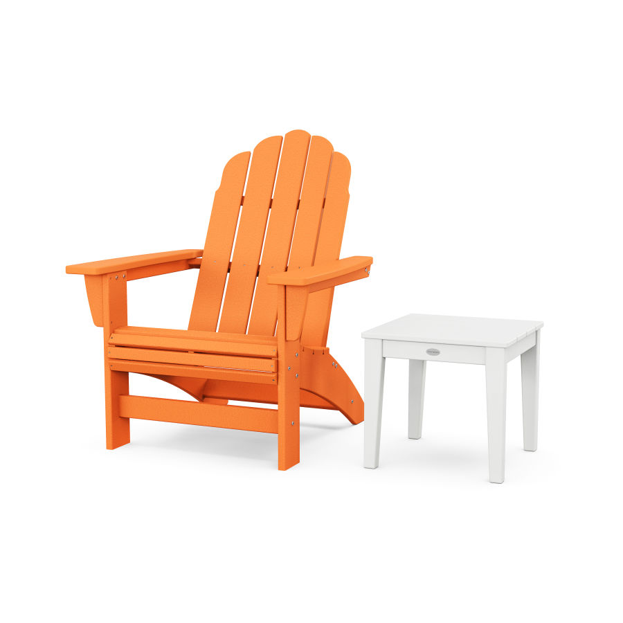 POLYWOOD Vineyard Grand Adirondack Chair with Side Table in Tangerine / White