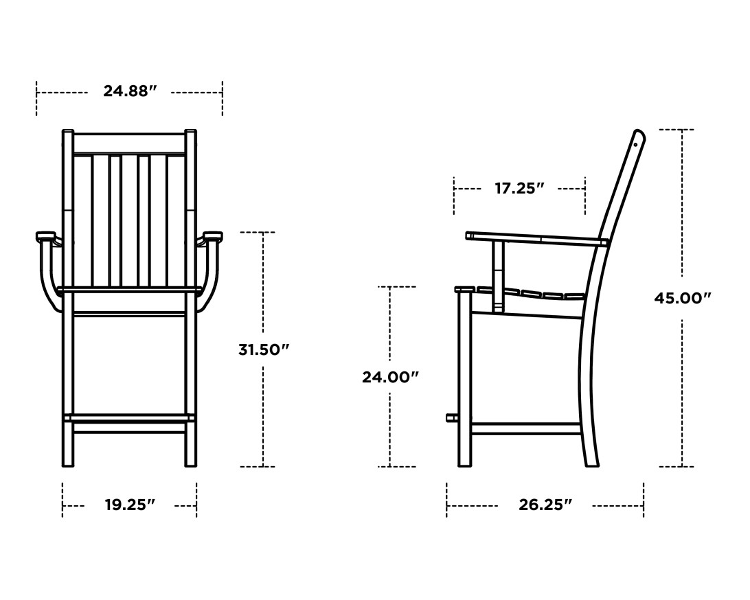 Dimensions for Vineyard Counter Arm Chair