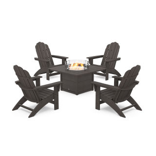 POLYWOOD 5-Piece Vineyard Grand Adirondack Conversation Set with Fire Pit Table in Vintage Finish