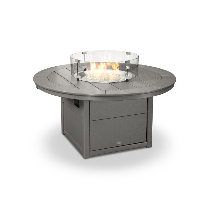 Polywood Round 48 Fire Pit Table, Gas Fire Pit Table With Adirondack Chairs