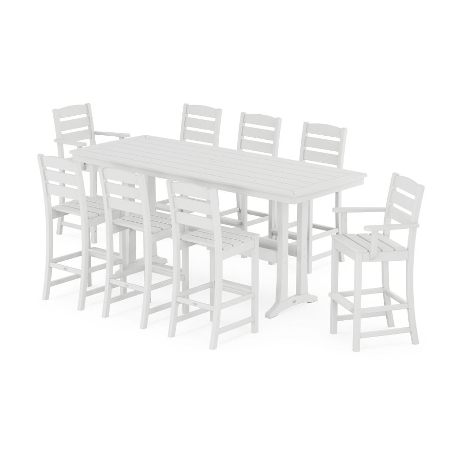 POLYWOOD Lakeside 9-Piece Bar Set with Trestle Legs in White