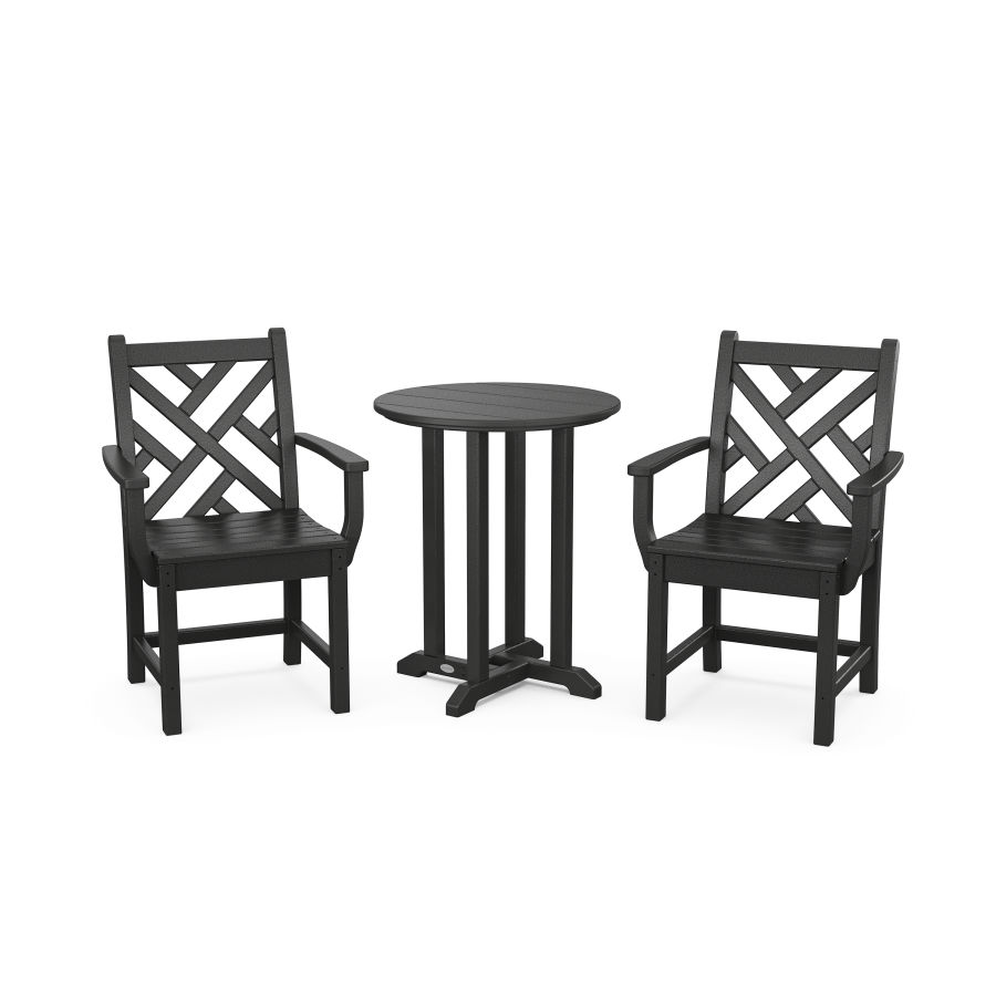 POLYWOOD Chippendale 3-Piece Round Dining Set in Black