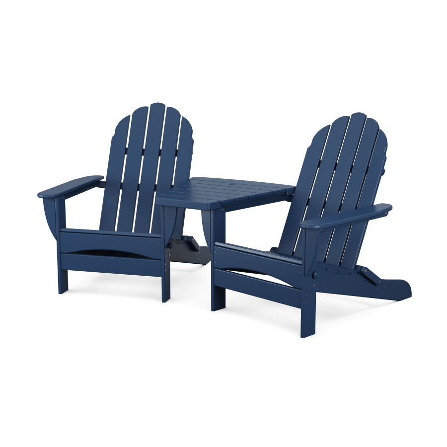 POLYWOOD Classic Oversized Adirondacks with Angled Connecting Table in Navy