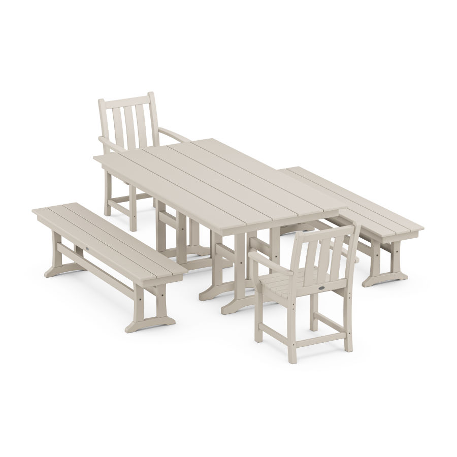 POLYWOOD Traditional Garden 5-Piece Farmhouse Dining Set in Sand