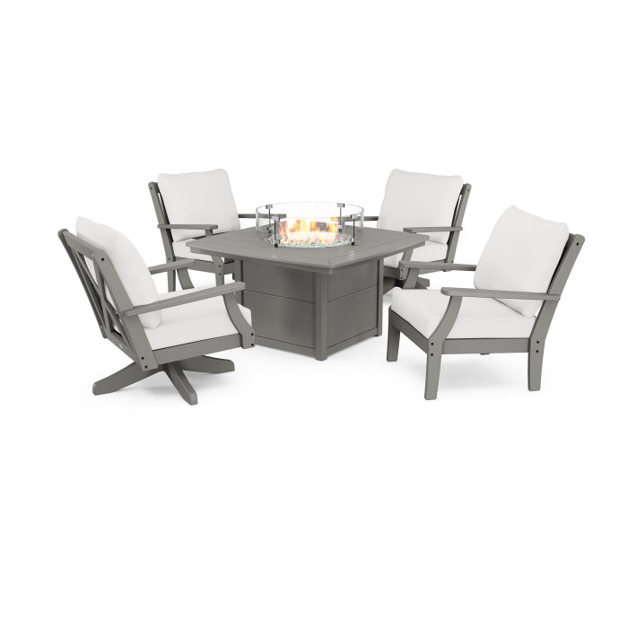 Polywood Braxton 5 Piece Deep Seating Set With Fire Table