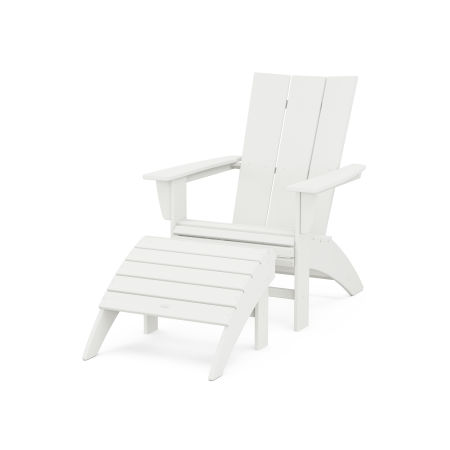 POLYWOOD Modern Curveback Adirondack Chair 2-Piece Set with Ottoman in Vintage White