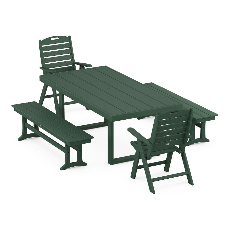 POLYWOOD Nautical Folding Highback 5-Piece Dining Set with Trestle Legs in Green