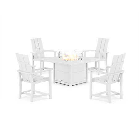 Modern 4-Piece Upright Adirondack Conversation Set with Fire Pit Table in White