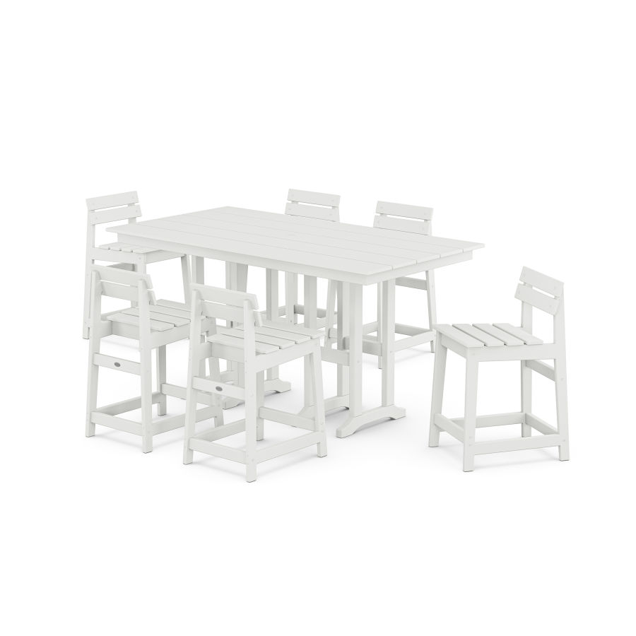 POLYWOOD Modern Studio Plaza Lowback Counter Chair 7-Piece Set in White