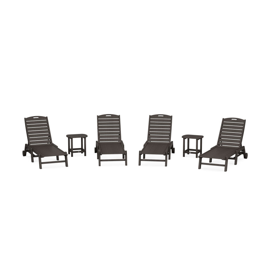 POLYWOOD Nautical Chaise 6-Piece Set with Wheels in Vintage Coffee