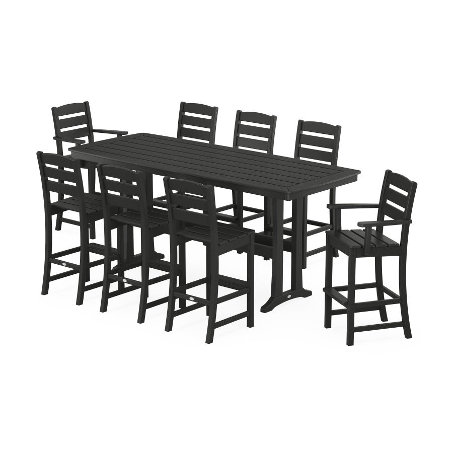 POLYWOOD Lakeside 9-Piece Bar Set with Trestle Legs in Black