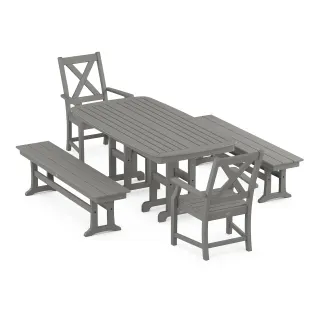 POLYWOOD Braxton 5-Piece Dining Set with Benches