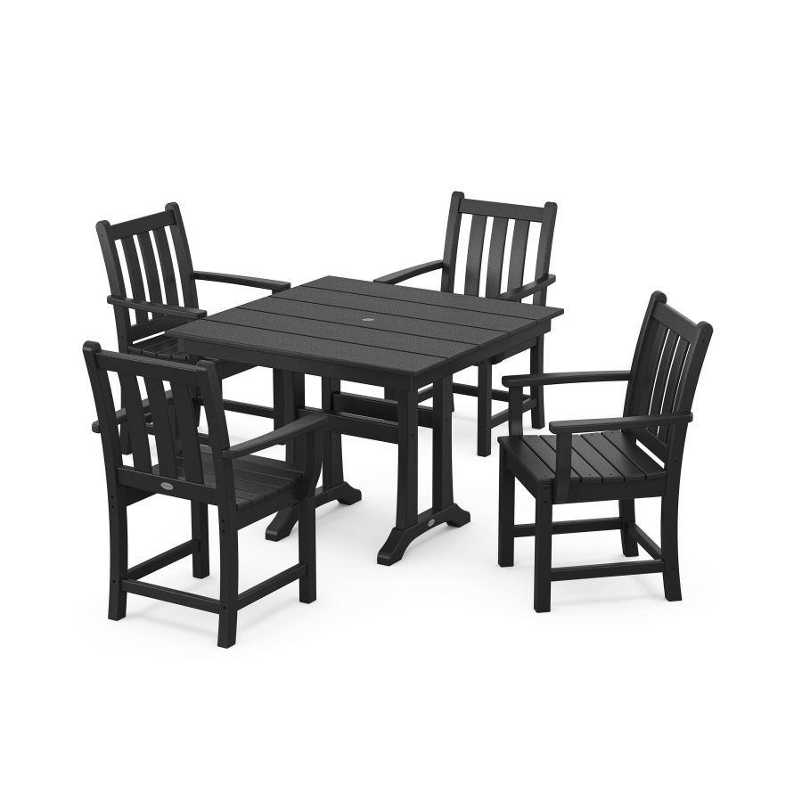 POLYWOOD Traditional Garden 5-Piece Farmhouse Dining Set With Trestle Legs in Black